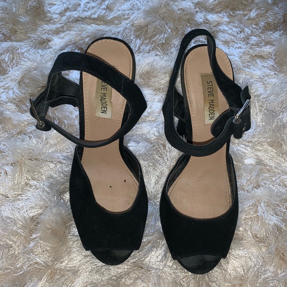 Black suede platform heel peep toe Steve Madden7.5 - Picture 3 of 4